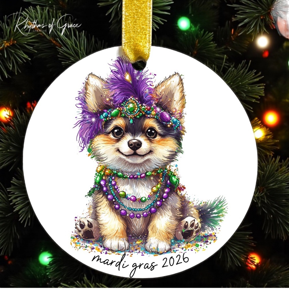 Mardi Gras Akita Christmas Ornament – Dog Lover Keepsake, Personalized Gift